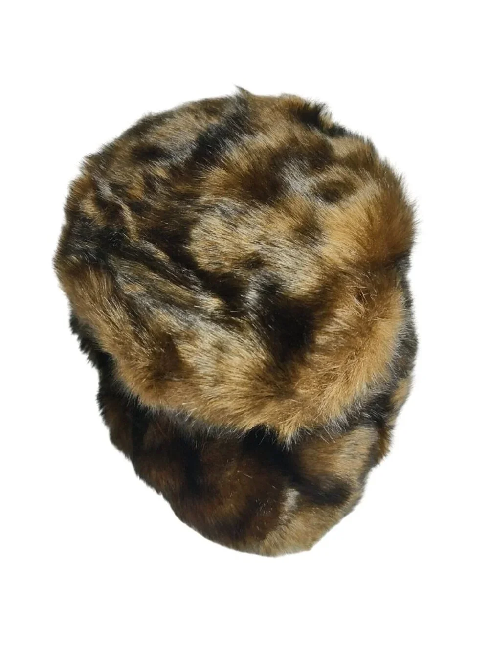 Vtg Preston & York Faux Fur Cloche Bucket Hat Plush Leopard Winter Cozy Cossack